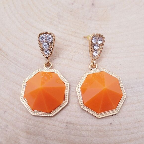Vintage Jewelry - 2/$20 Brand New Gold Tone Orange Rhinestone Earrings